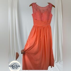 Jaeden Coral Pink Lace Bodice Formal Gown Size Small